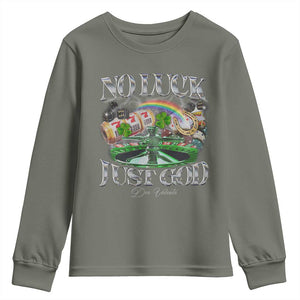 Vintage Christian Youth Sweatshirt Retro No Luck Just God Funny St Patricks Day TS10 Military Green Print Your Wear