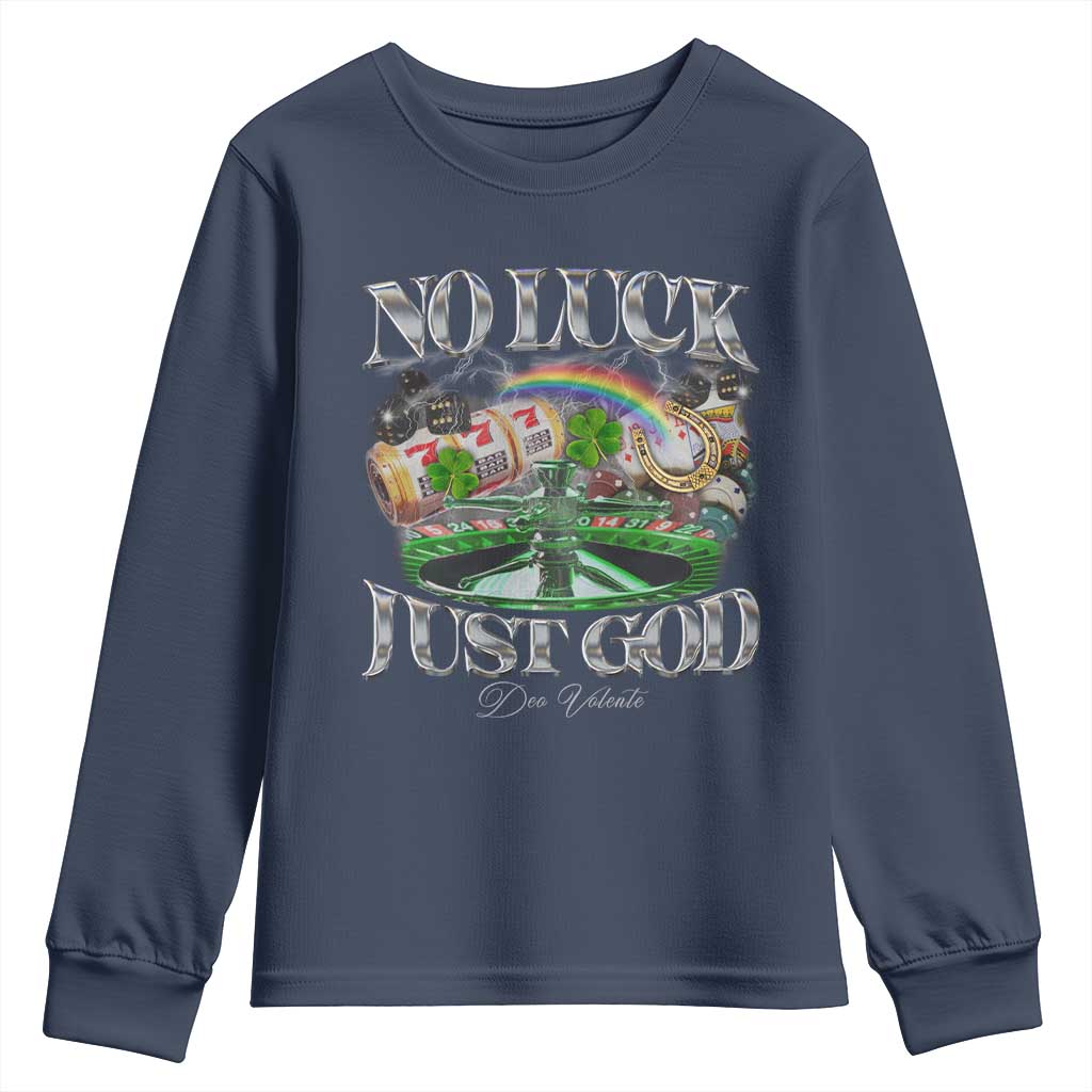 Vintage Christian Youth Sweatshirt Retro No Luck Just God Funny St Patricks Day TS10 Navy Print Your Wear