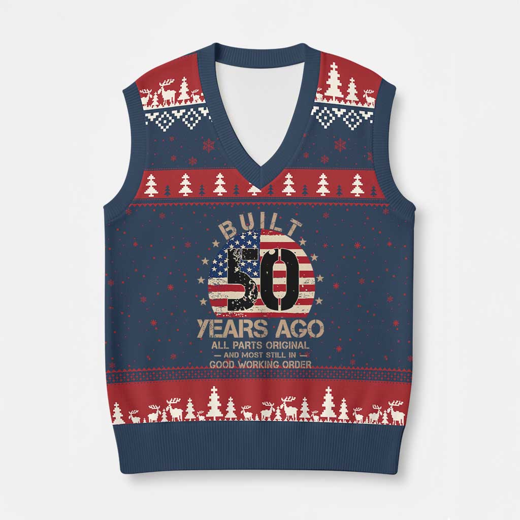 Funny 50th Birthday V-Neck Knit Sweater Vest Vintage US Flag Built 50 Years Ago Parts Original TS10 Navy Red Print Your Wear