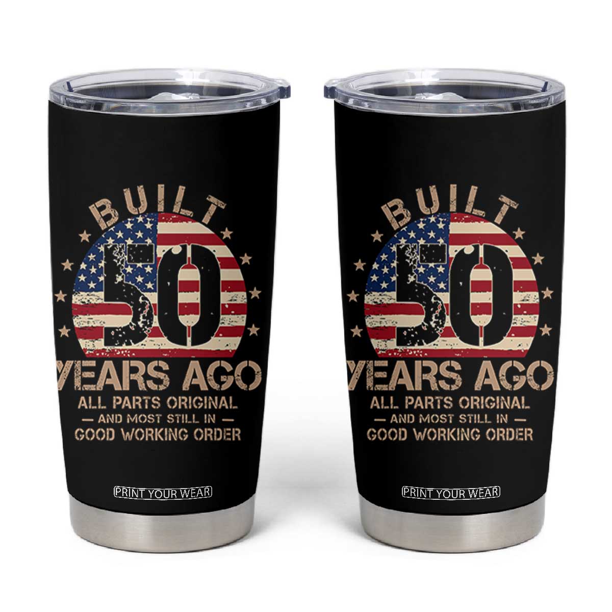Funny 50th Birthday Tumbler Cup Vintage US Flag Built 50 Years Ago Parts Original TS10 Black Print Your Wear