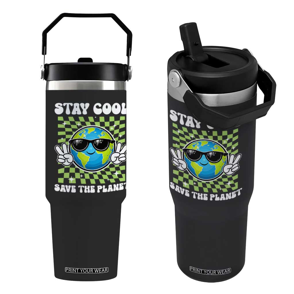 Groovy Earth Day Save The Planet Flip Straw Tumbler TS10 One Size: 30 oz Black Print Your Wear