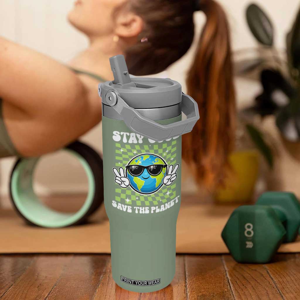 Groovy Earth Day Save The Planet Flip Straw Tumbler TS10 One Size: 30 oz Moss Green Print Your Wear