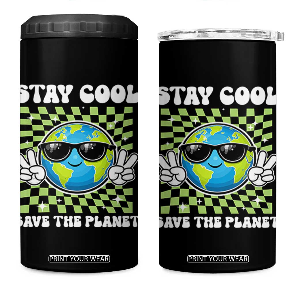 Groovy Earth Day Save The Planet 4 in 1 Can Cooler Tumbler TS10 One Size: 16 oz Black Print Your Wear