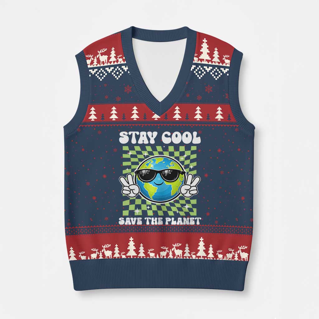 Groovy Earth Day Save The Planet V-Neck Knit Sweater Vest TS10 Navy Red Print Your Wear