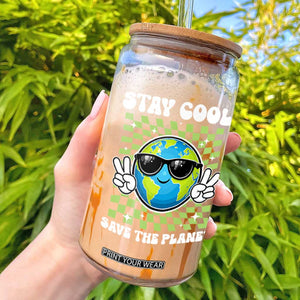 Groovy Earth Day Save The Planet Glass Can TS10 Black Print Your Wear