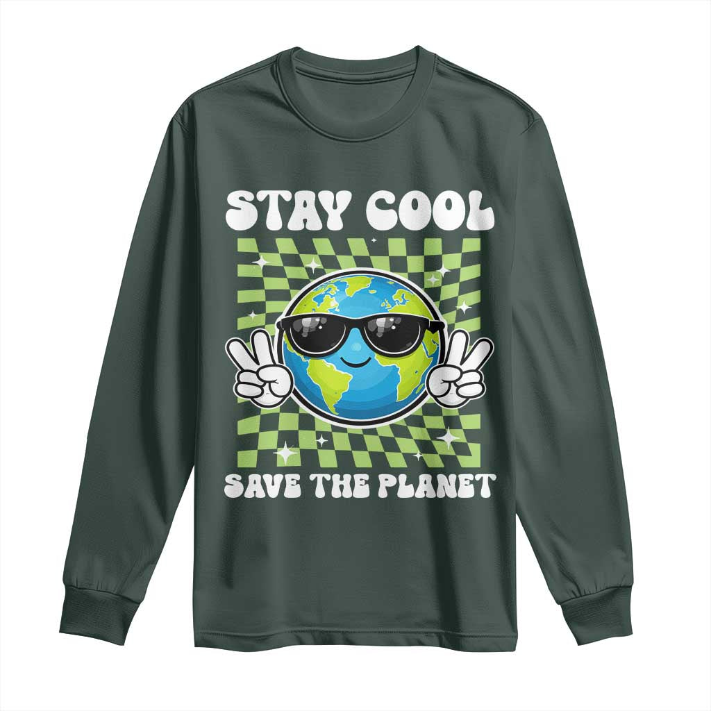 Groovy Earth Day Save The Planet Long Sleeve Shirt TS10 Dark Forest Green Print Your Wear