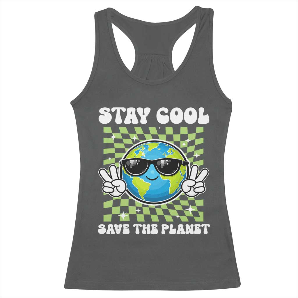 Groovy Earth Day Save The Planet Racerback Tank Top TS10 Dark Heather Print Your Wear