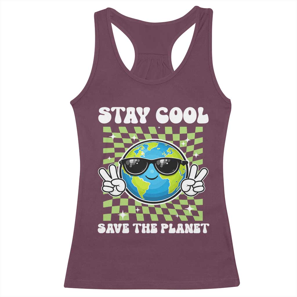 Groovy Earth Day Save The Planet Racerback Tank Top TS10 Maroon Print Your Wear