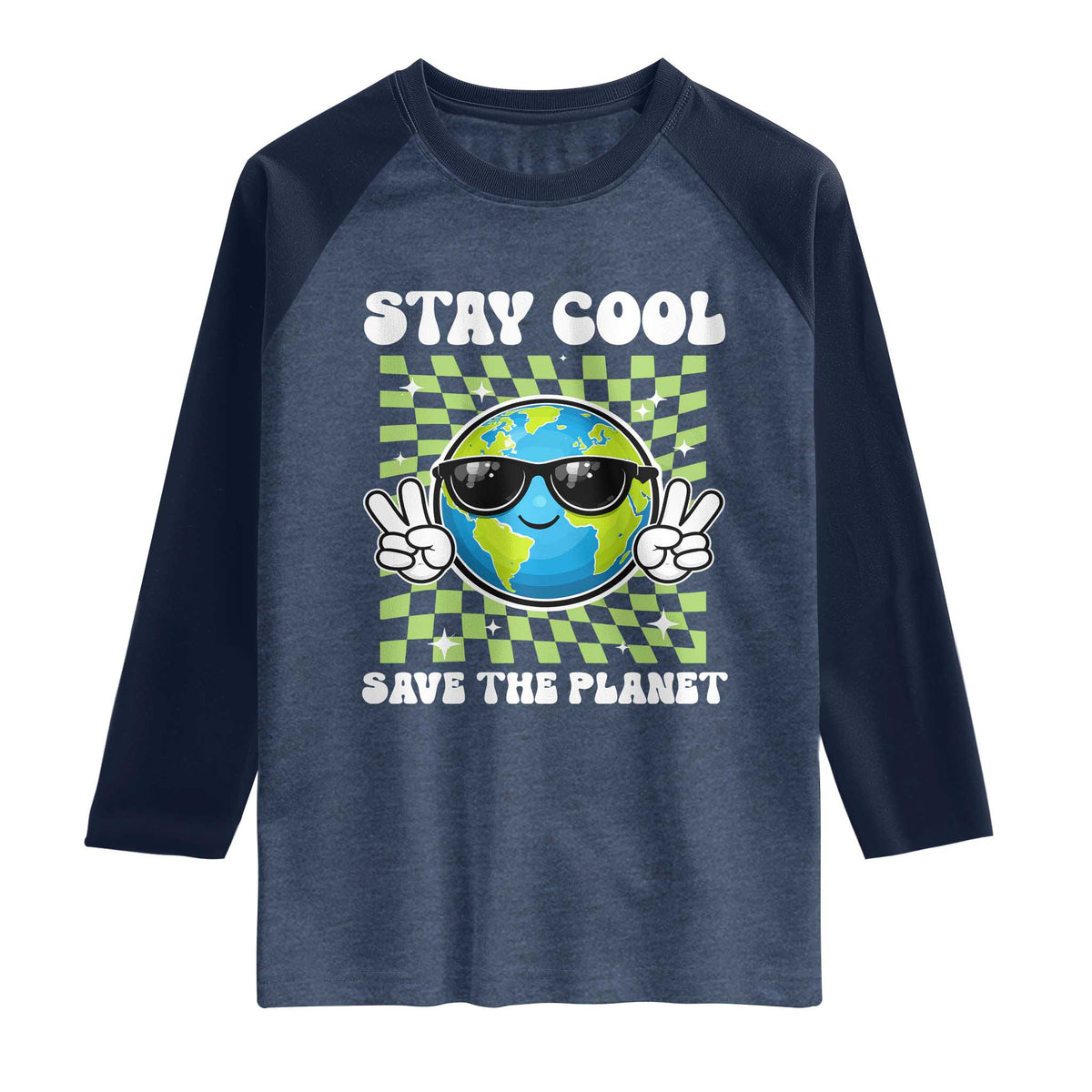 Groovy Earth Day Save The Planet Raglan Shirt TS10 Heather Denim Navy Print Your Wear
