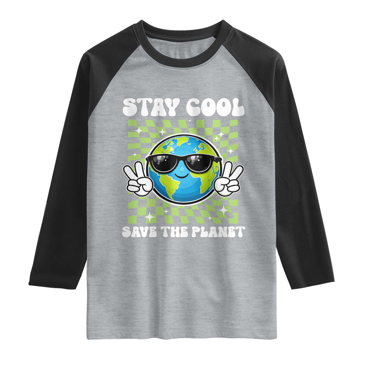 Groovy Earth Day Save The Planet Raglan Shirt TS10 Heather Gray Black Print Your Wear