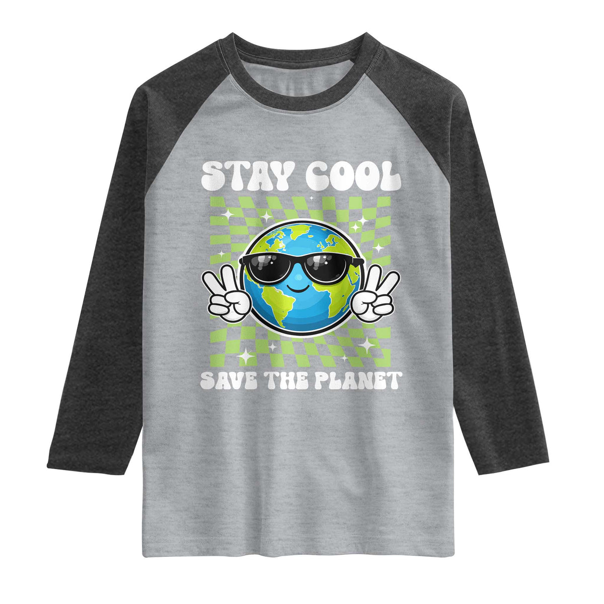 Groovy Earth Day Save The Planet Raglan Shirt TS10 Heather Gray Heather Charcoal Print Your Wear
