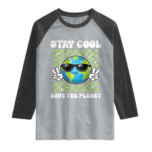 Groovy Earth Day Save The Planet Raglan Shirt TS10 Heather Gray Heather Charcoal Print Your Wear