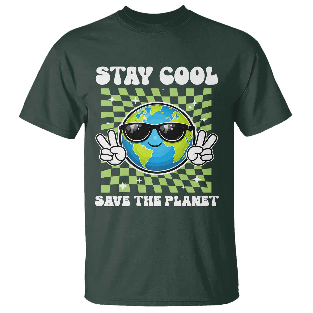 Groovy Earth Day Save The Planet T Shirt TS10 Dark Forest Green Print Your Wear