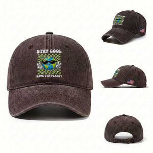Groovy Earth Day Save The Planet Washed Cotton Baseball Cap TS10 Washed Cap Universal Fit Dark Brown Print Your Wear