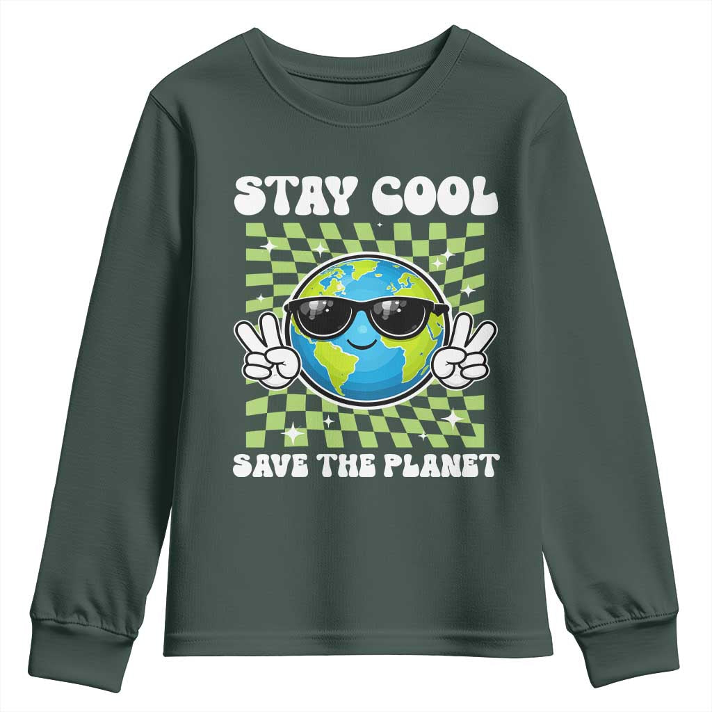Groovy Earth Day Save The Planet Youth Sweatshirt TS10 Dark Forest Green Print Your Wear