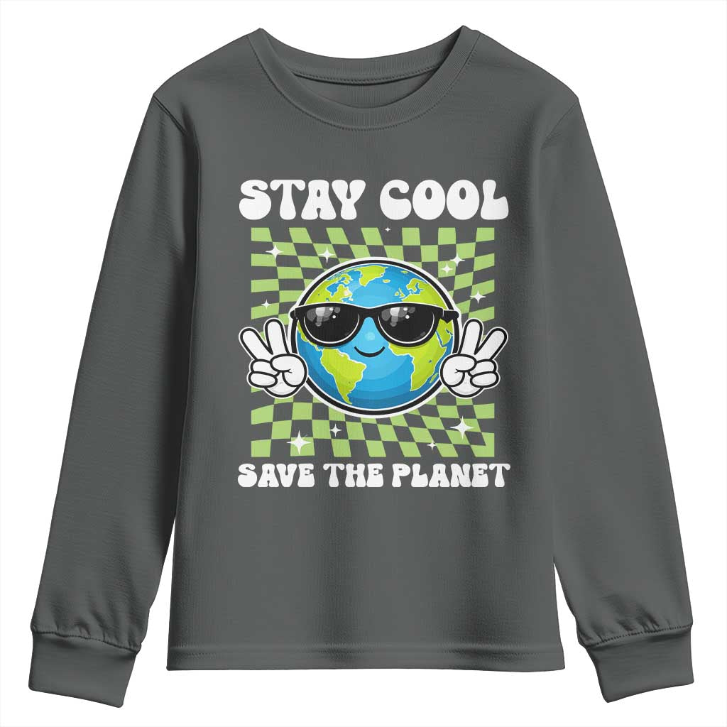 Groovy Earth Day Save The Planet Youth Sweatshirt TS10 Dark Heather Print Your Wear