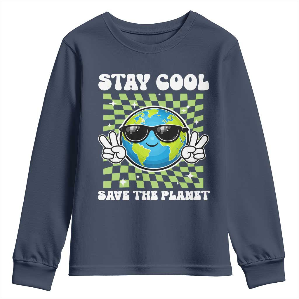 Groovy Earth Day Save The Planet Youth Sweatshirt TS10 Navy Print Your Wear