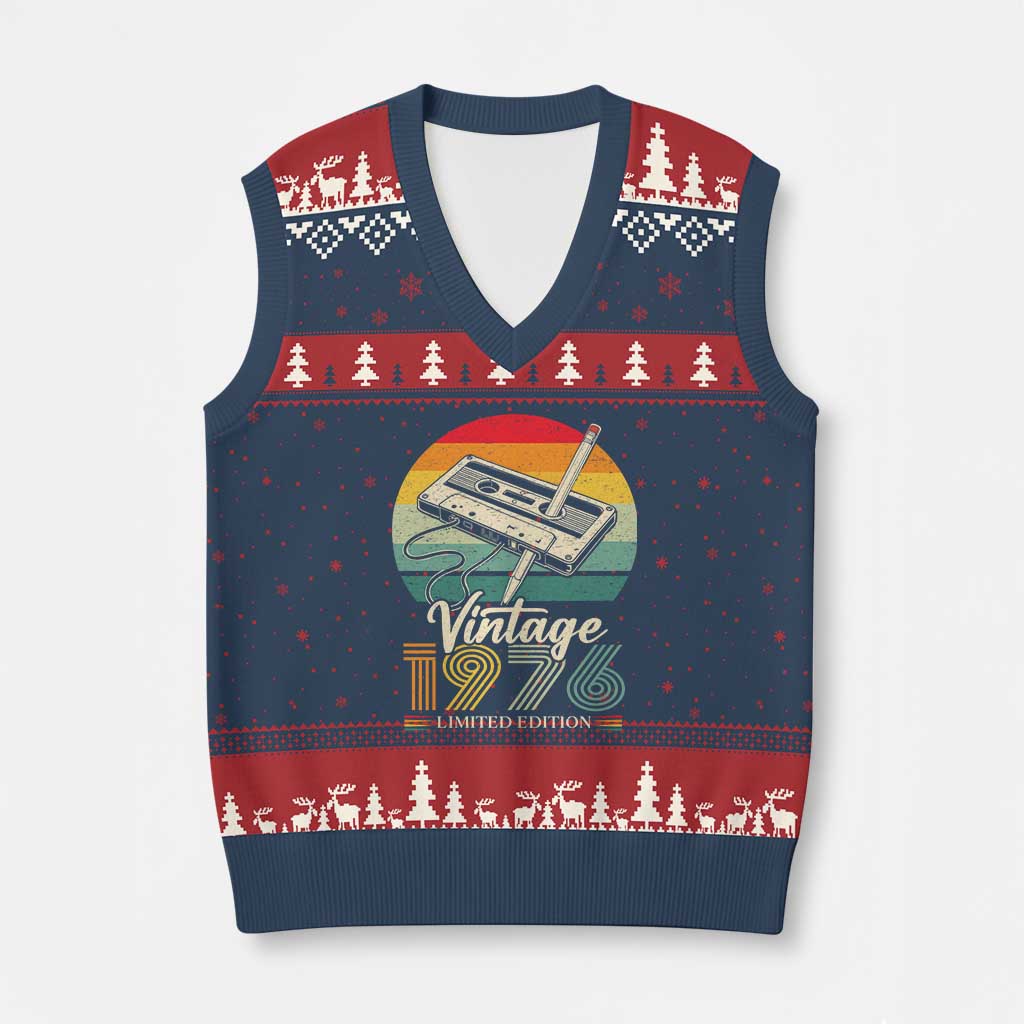Vintage 1976 V-Neck Knit Sweater Vest 50th Birthday Turning 50 Year Old Gifts TS10 Navy Red Print Your Wear