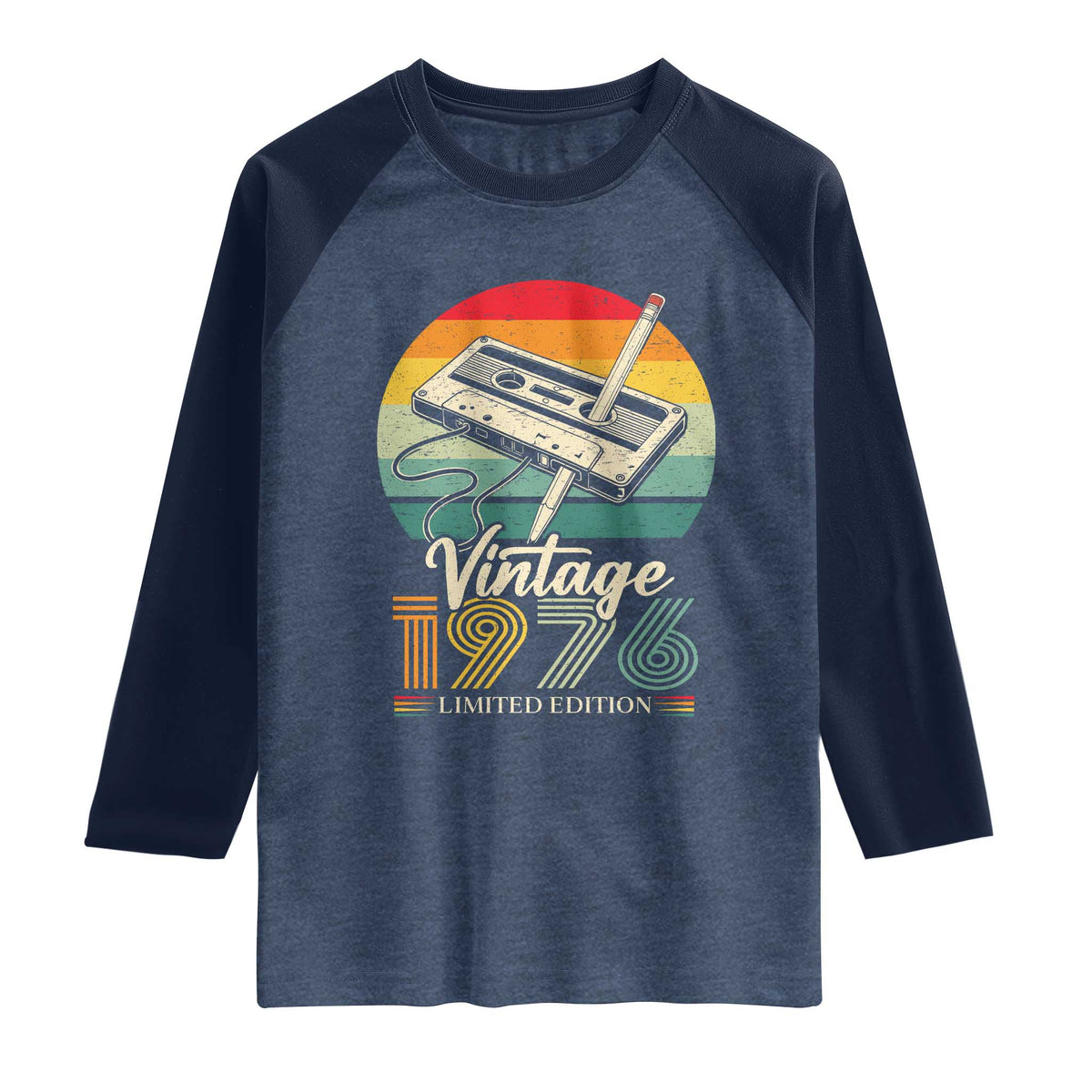 Vintage 1976 Raglan Shirt 50th Birthday Turning 50 Year Old Gifts TS10 Heather Denim Navy Print Your Wear