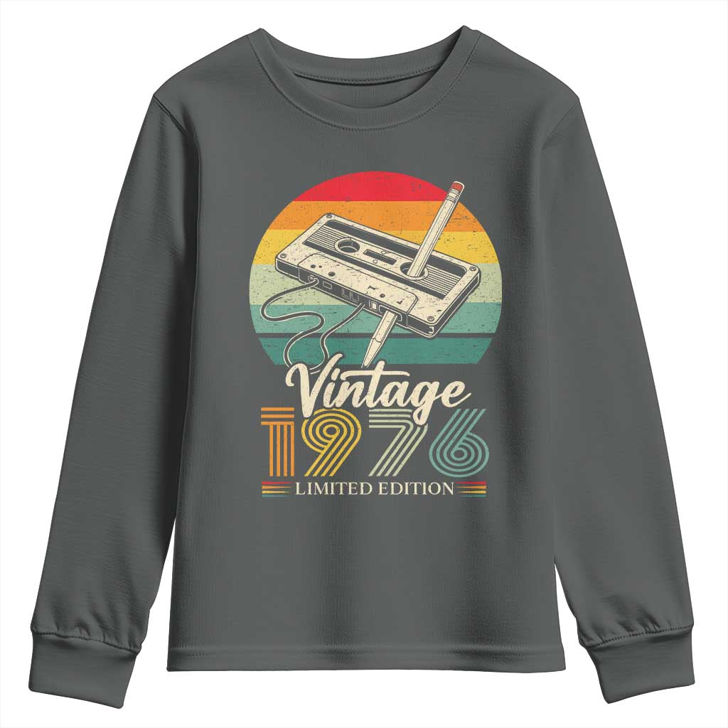 Vintage 1976 Youth Sweatshirt 50th Birthday Turning 50 Year Old Gifts TS10 Dark Heather Print Your Wear