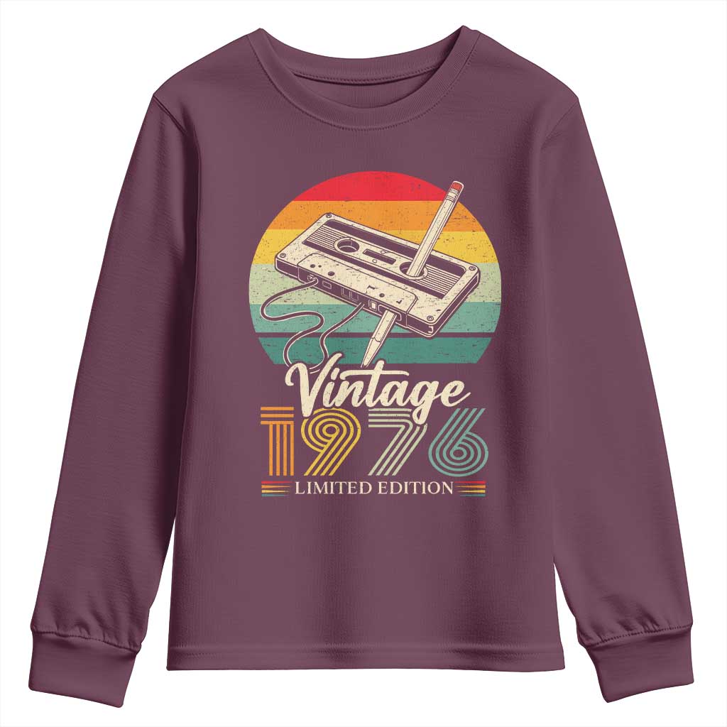 Vintage 1976 Youth Sweatshirt 50th Birthday Turning 50 Year Old Gifts TS10 Maroon Print Your Wear