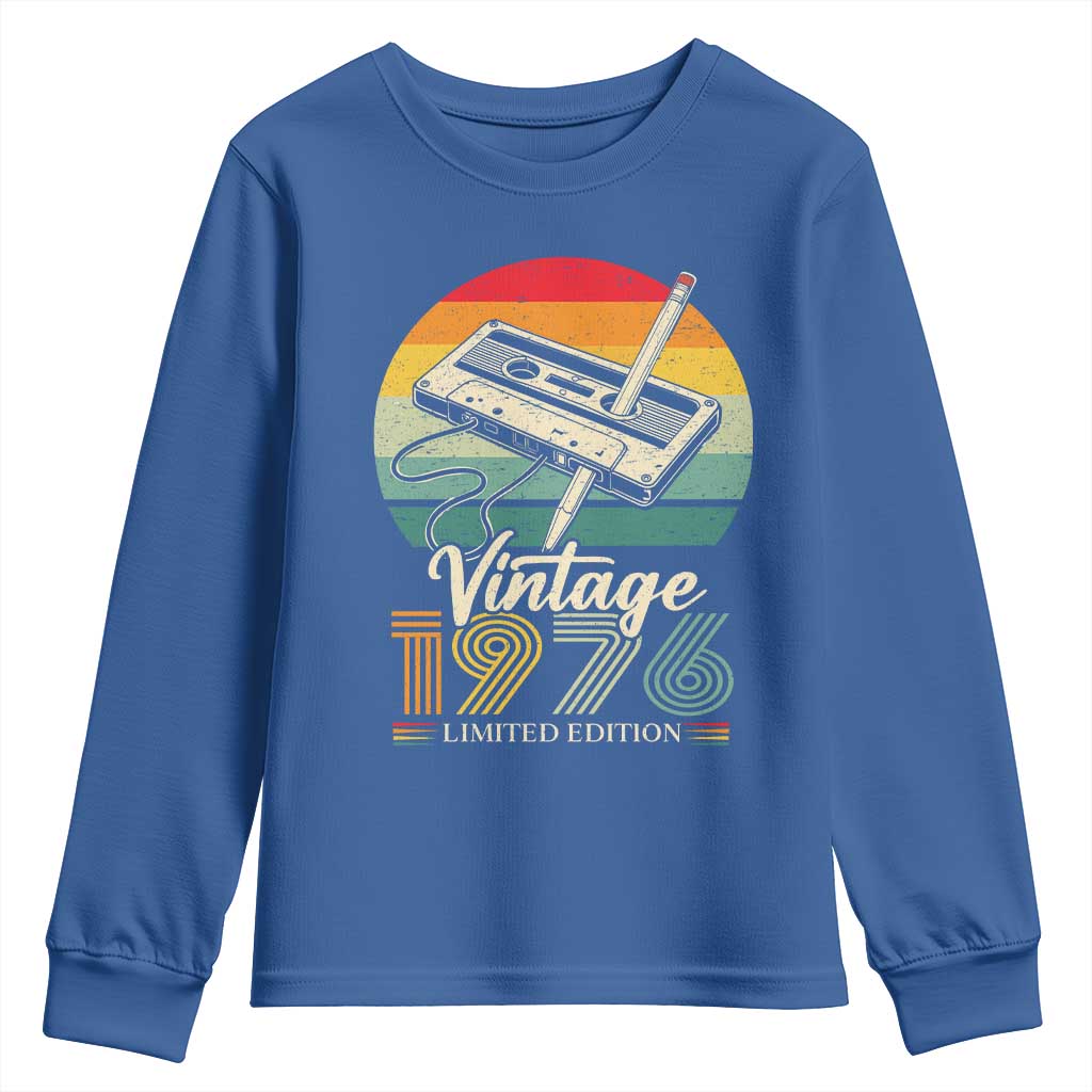 Vintage 1976 Youth Sweatshirt 50th Birthday Turning 50 Year Old Gifts TS10 Royal Blue Print Your Wear