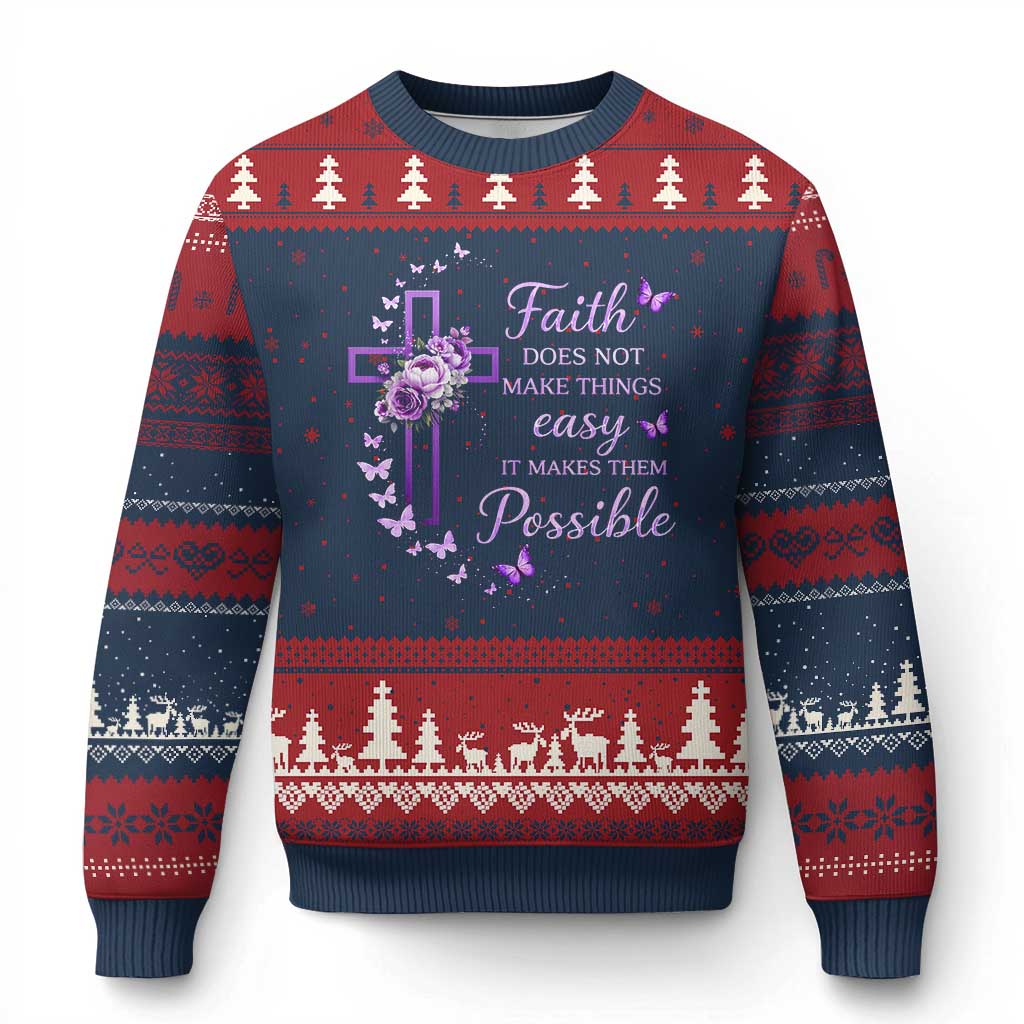 Christian Jesus Ugly Christmas Sweater Vintage Bible Verse Printed Faith Blessed Inspirational Girl TS10 Navy Red Print Your Wear