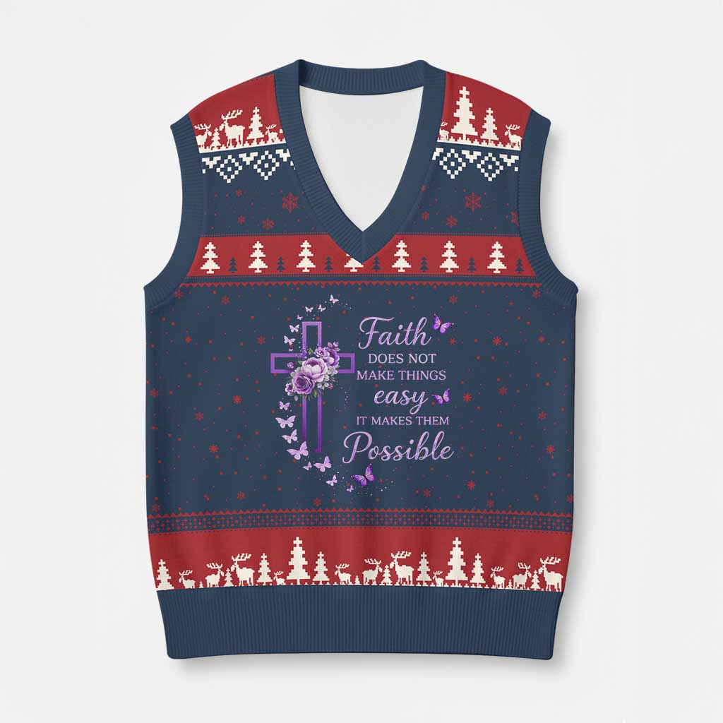 Christian Jesus V-Neck Knit Sweater Vest Vintage Bible Verse Printed Faith Blessed Inspirational Girl TS10 Navy Red Print Your Wear