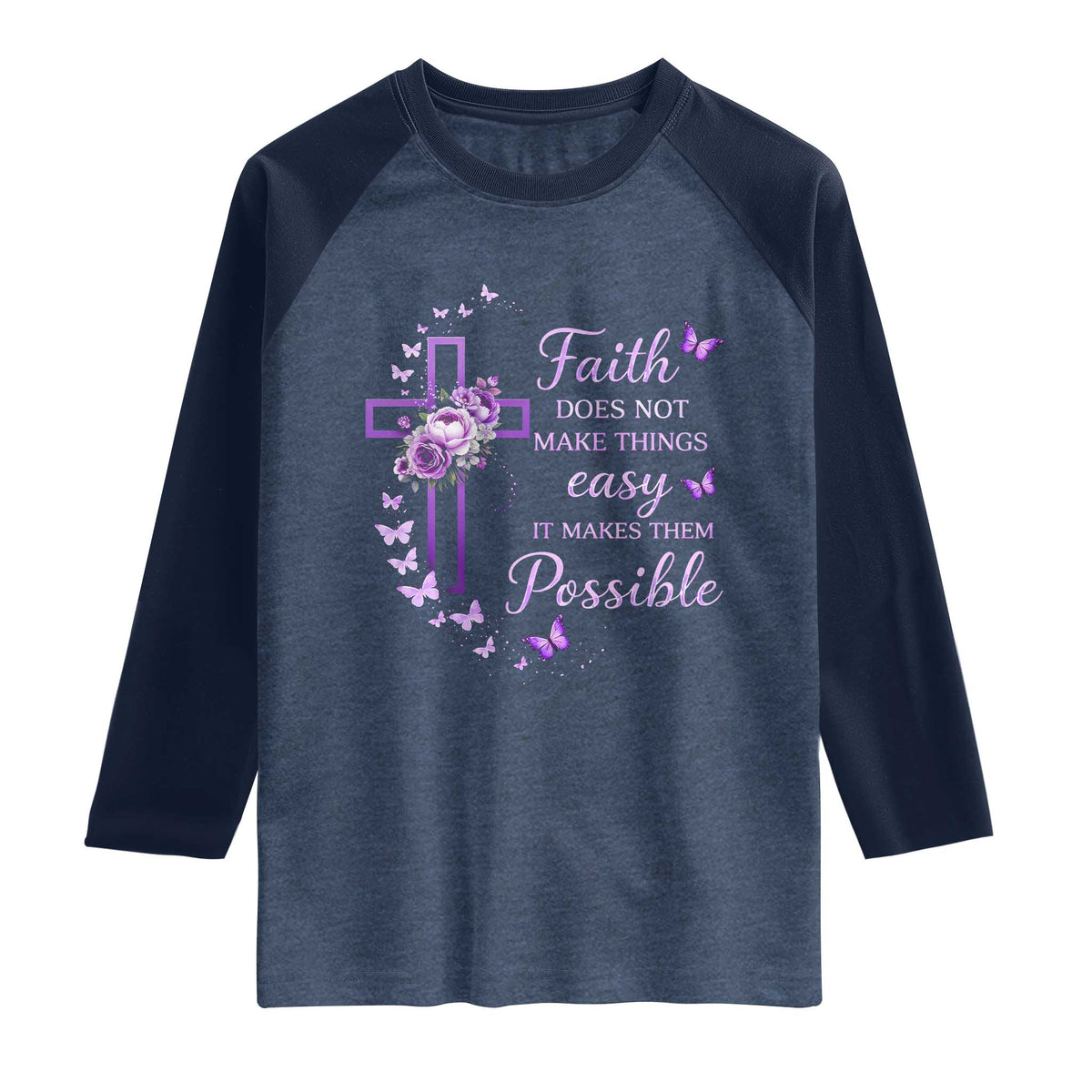 Christian Jesus Raglan Shirt Vintage Bible Verse Printed Faith Blessed Inspirational Girl TS10 Heather Denim Navy Print Your Wear