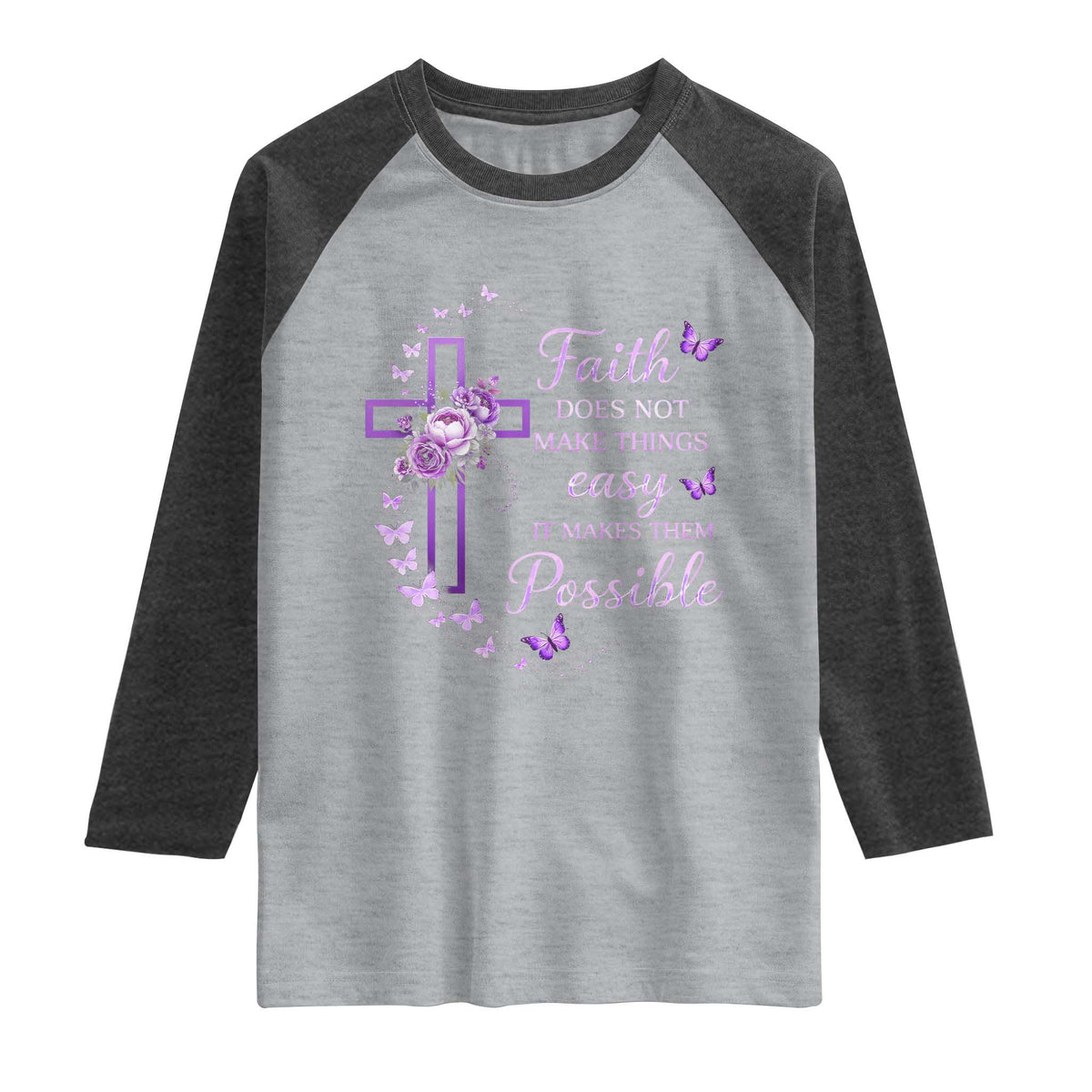Christian Jesus Raglan Shirt Vintage Bible Verse Printed Faith Blessed Inspirational Girl TS10 Heather Gray Heather Charcoal Print Your Wear