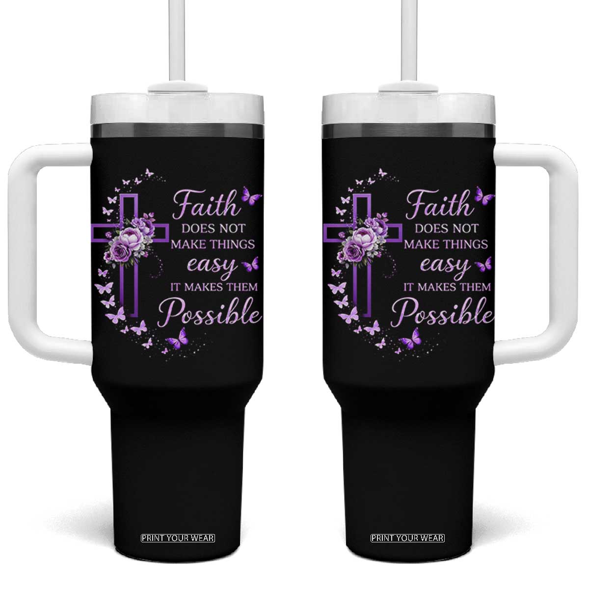 Christian Jesus Tumbler With Handle Vintage Bible Verse Printed Faith Blessed Inspirational Girl TS10 One Size: 40 oz Black Print Your Wear