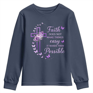Christian Jesus Youth Sweatshirt Vintage Bible Verse Printed Faith Blessed Inspirational Girl TS10 Navy Print Your Wear