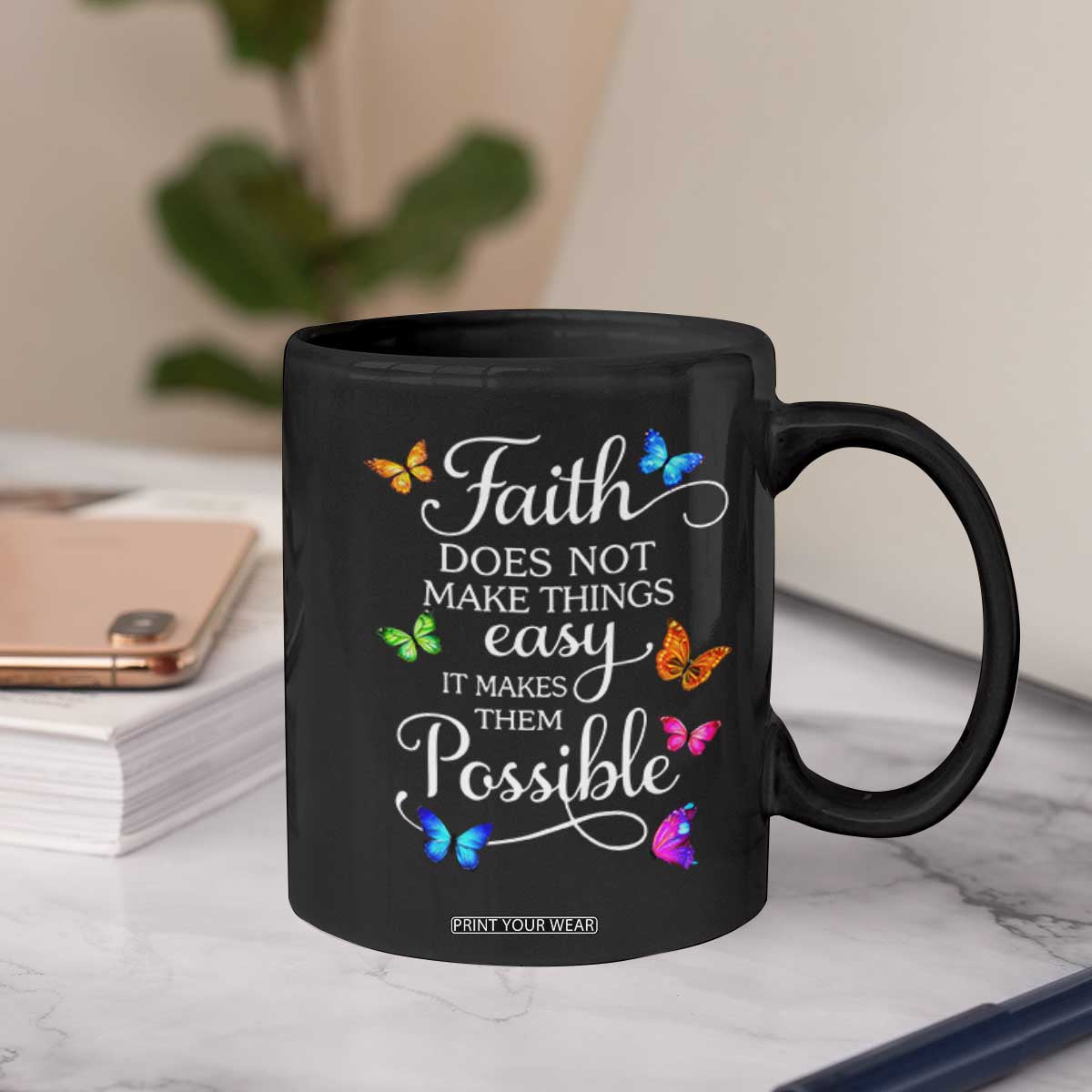 Christian Jesus Coffee Mug Butterfly Art Bible Verse Printed Faith Blessed Inspirational Girl TS10 Print Your Wear