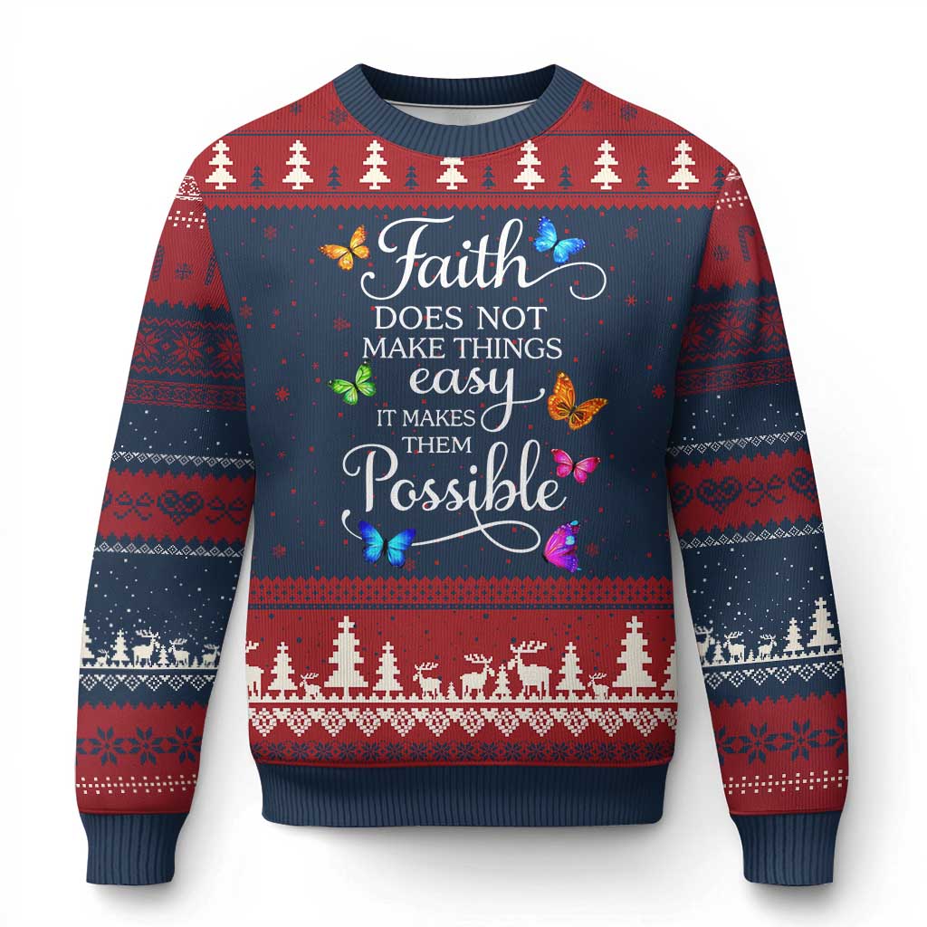 Christian Jesus Ugly Christmas Sweater Butterfly Art Bible Verse Printed Faith Blessed Inspirational Girl TS10 Navy Red Print Your Wear