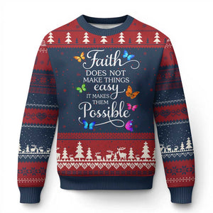 Christian Jesus Ugly Christmas Sweater Butterfly Art Bible Verse Printed Faith Blessed Inspirational Girl TS10 Navy Red Print Your Wear
