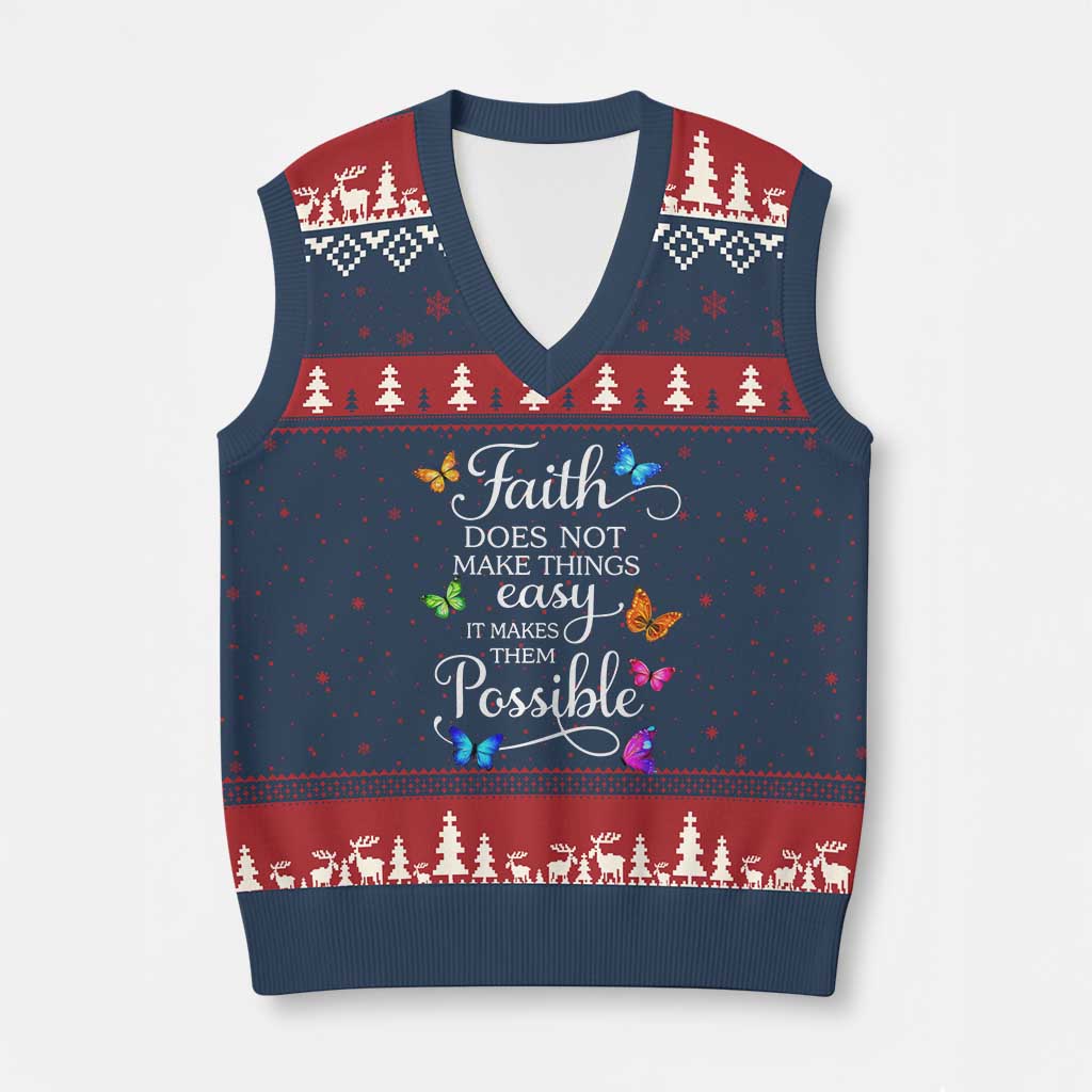 Christian Jesus V-Neck Knit Sweater Vest Butterfly Art Bible Verse Printed Faith Blessed Inspirational Girl TS10 Navy Red Print Your Wear