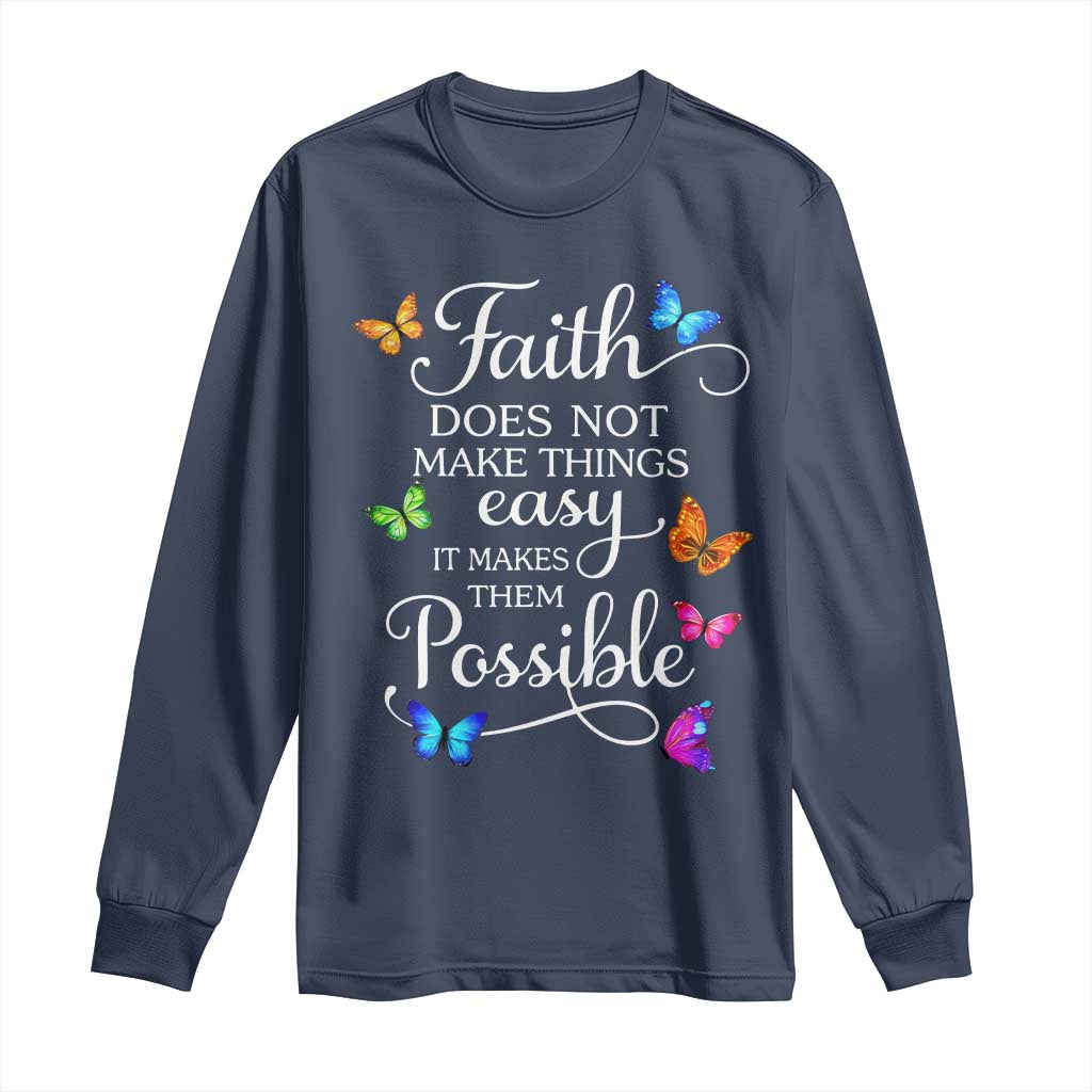 Christian Jesus Long Sleeve Shirt Butterfly Art Bible Verse Printed Faith Blessed Inspirational Girl TS10 Navy Print Your Wear