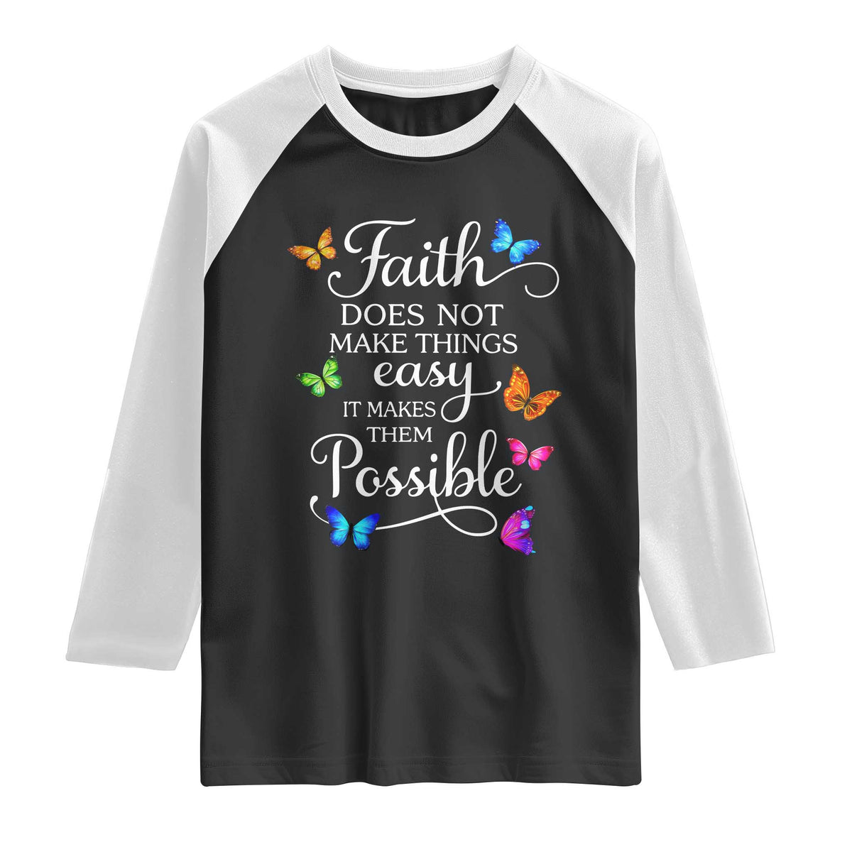 Christian Jesus Raglan Shirt Butterfly Art Bible Verse Printed Faith Blessed Inspirational Girl TS10 Black White Print Your Wear