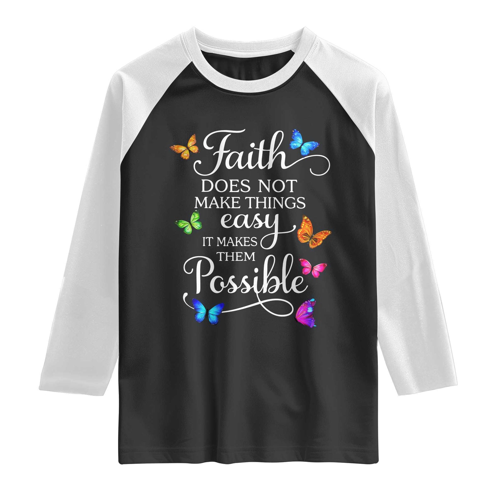Christian Jesus Raglan Shirt Butterfly Art Bible Verse Printed Faith Blessed Inspirational Girl TS10 Black White Print Your Wear