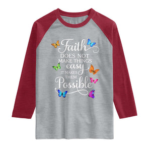 Christian Jesus Raglan Shirt Butterfly Art Bible Verse Printed Faith Blessed Inspirational Girl TS10 Heather Gray Heather Red Print Your Wear