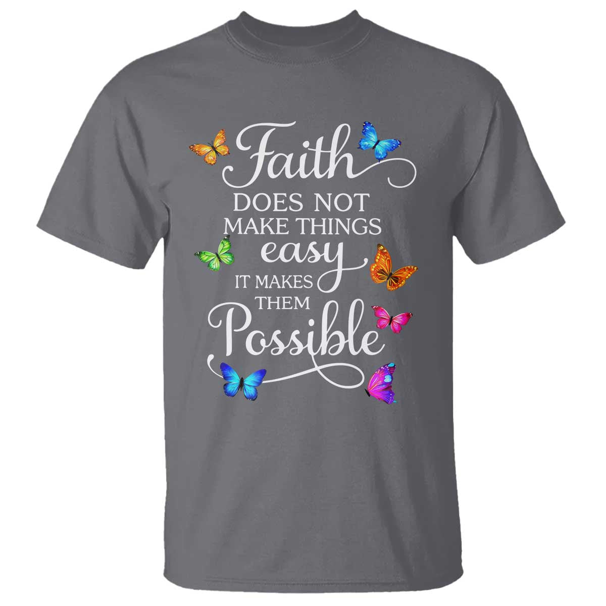 Christian Jesus T Shirt Butterfly Art Bible Verse Printed Faith Blessed Inspirational Girl TS10 Charcoal Print Your Wear