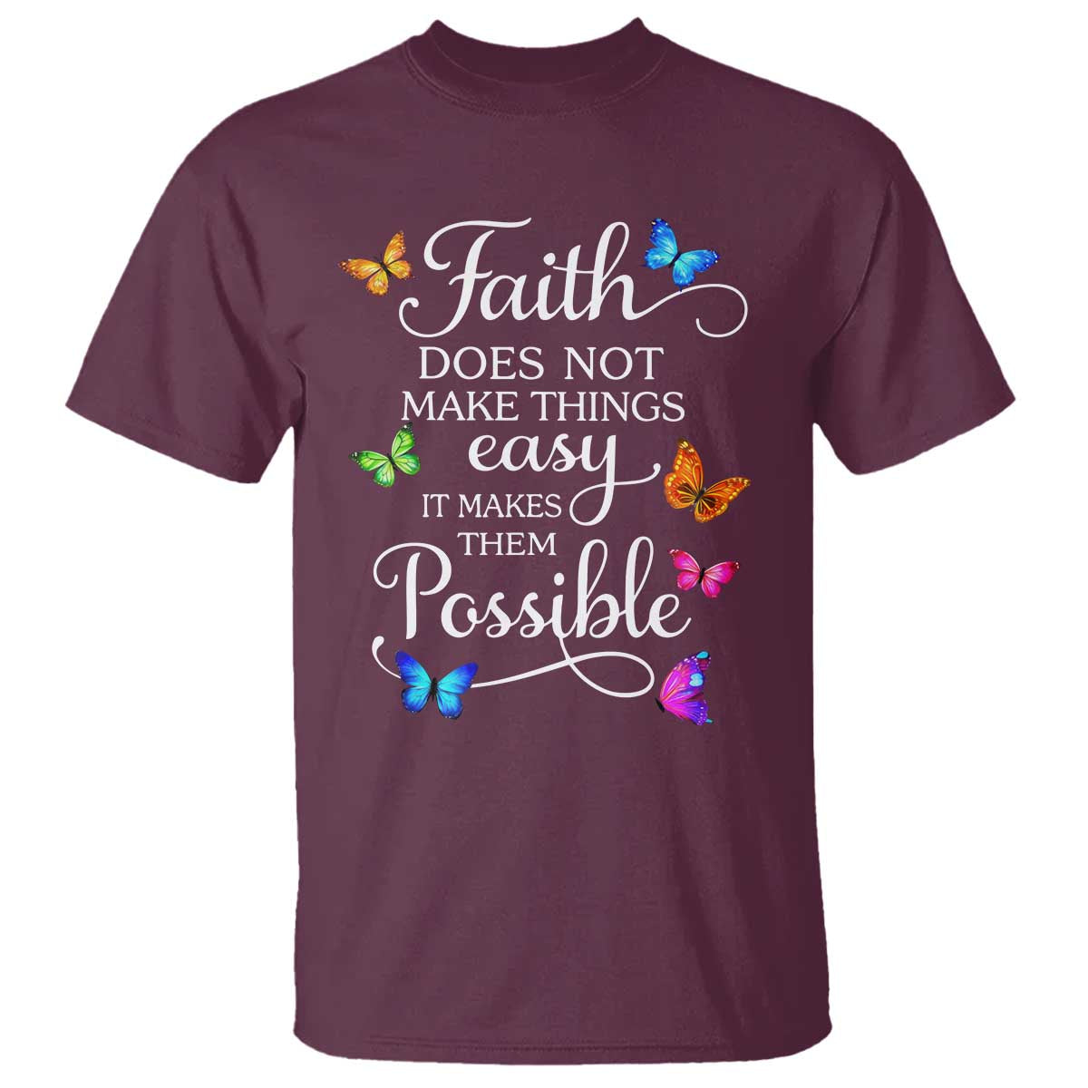 Christian Jesus T Shirt Butterfly Art Bible Verse Printed Faith Blessed Inspirational Girl TS10 Maroon Print Your Wear