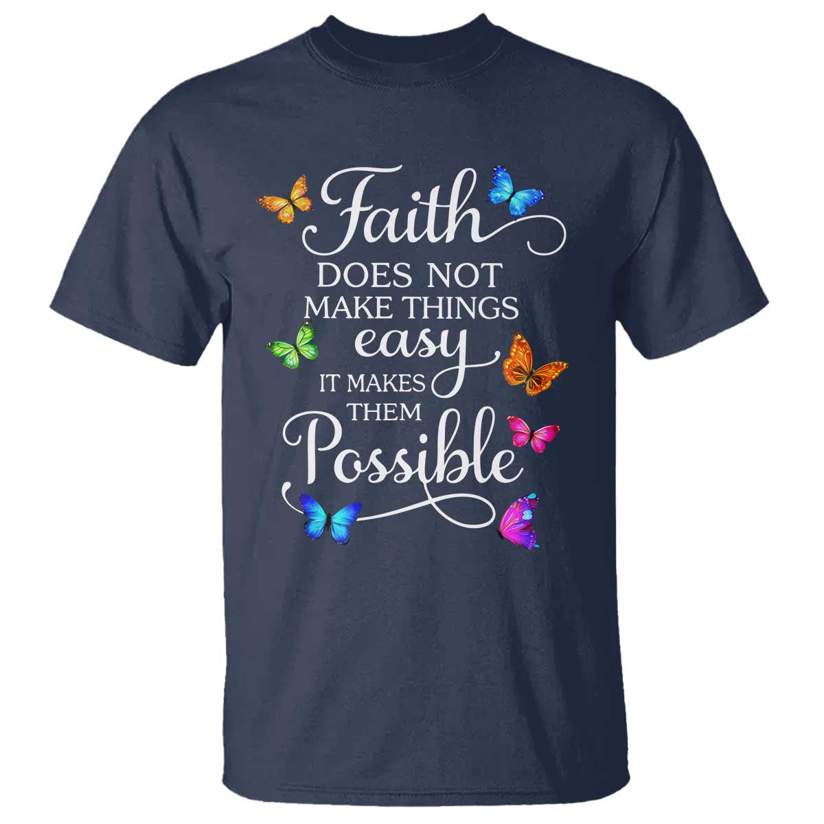 Christian Jesus T Shirt Butterfly Art Bible Verse Printed Faith Blessed Inspirational Girl TS10 Navy Print Your Wear