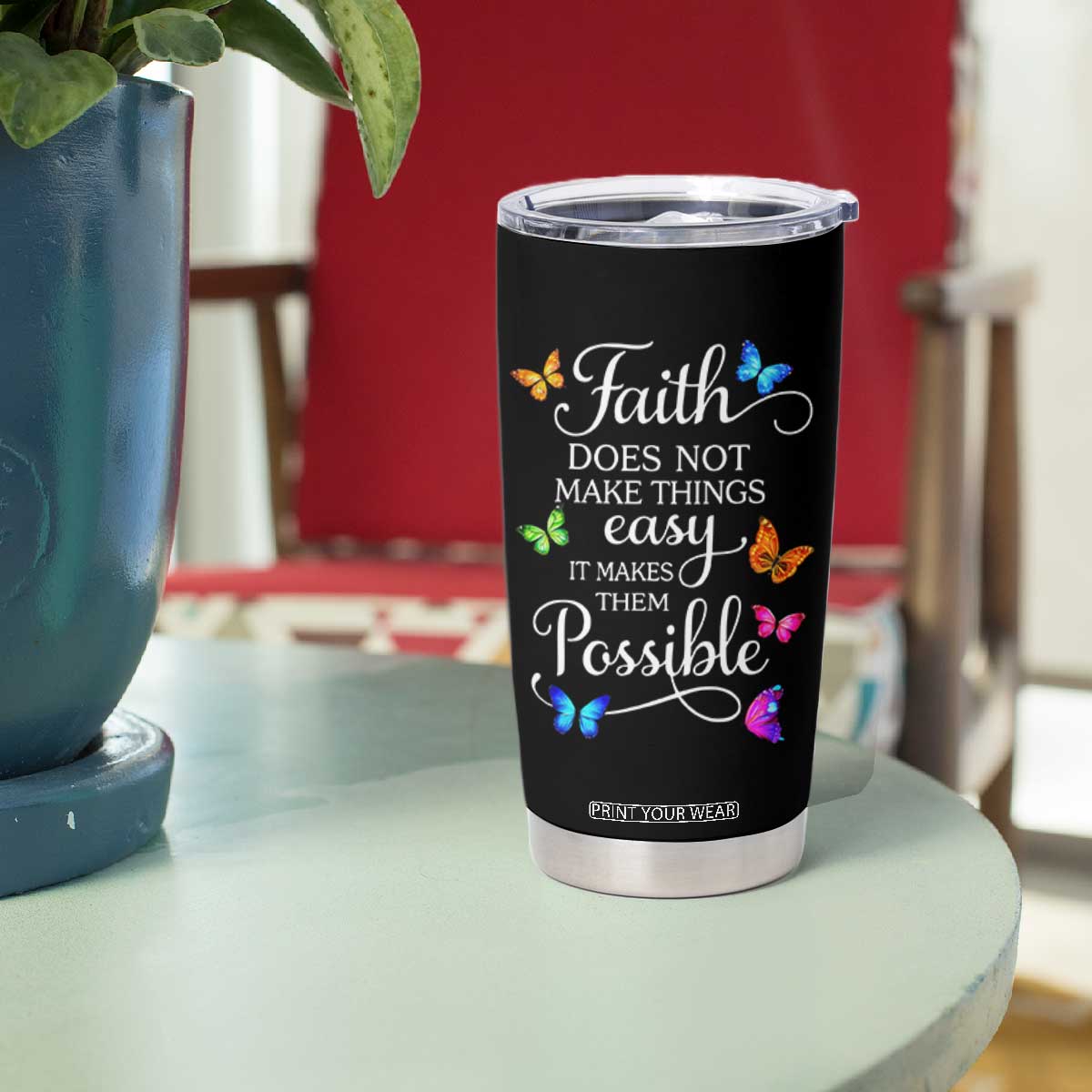 Christian Jesus Tumbler Cup Butterfly Art Bible Verse Printed Faith Blessed Inspirational Girl TS10 Print Your Wear