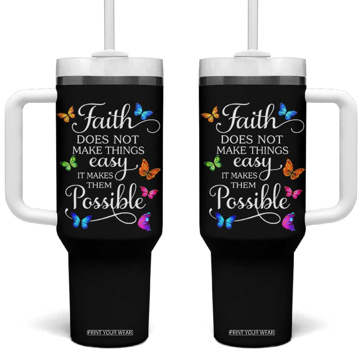 Christian Jesus Tumbler With Handle Butterfly Art Bible Verse Printed Faith Blessed Inspirational Girl TS10 One Size: 40 oz Black Print Your Wear