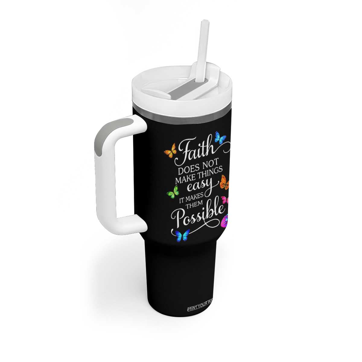 Christian Jesus Tumbler With Handle Butterfly Art Bible Verse Printed Faith Blessed Inspirational Girl TS10 Print Your Wear