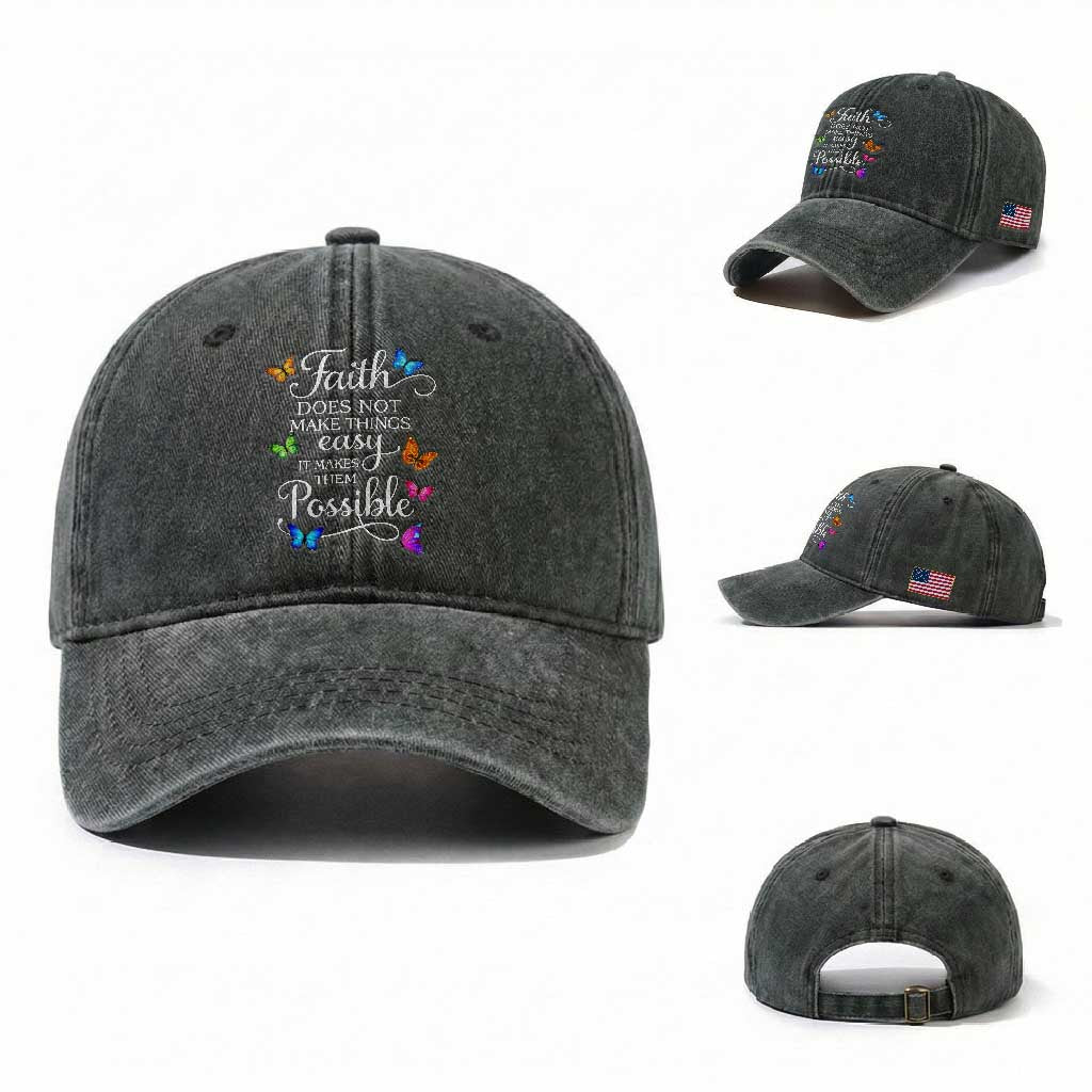 Christian Jesus Washed Cotton Baseball Cap Butterfly Art Bible Verse Printed Faith Blessed Inspirational Girl TS10 Washed Cap Universal Fit Dark Green Print Your Wear