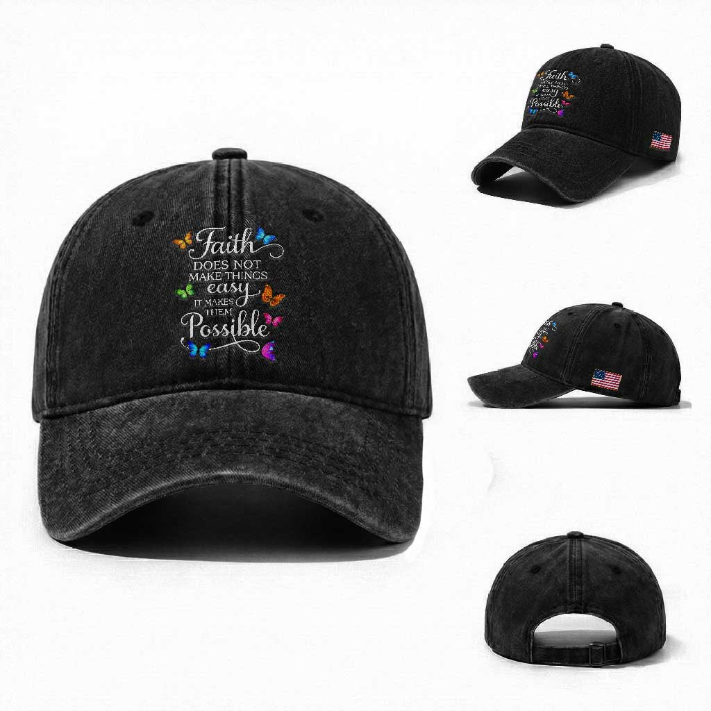 Christian Jesus Washed Cotton Baseball Cap Butterfly Art Bible Verse Printed Faith Blessed Inspirational Girl TS10 Washed Cap Universal Fit Black Print Your Wear