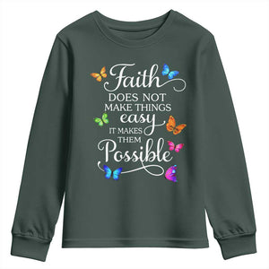 Christian Jesus Youth Sweatshirt Butterfly Art Bible Verse Printed Faith Blessed Inspirational Girl TS10 Dark Forest Green Print Your Wear