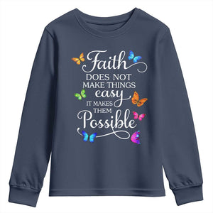 Christian Jesus Youth Sweatshirt Butterfly Art Bible Verse Printed Faith Blessed Inspirational Girl TS10 Navy Print Your Wear